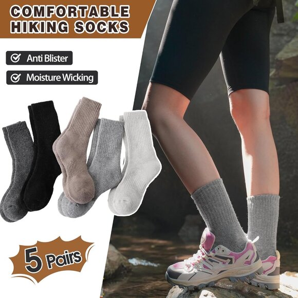 Womens Merino Wool Assorted Socks 5 Pairs Warm Thick Crew Cozy Winter Boot Socks - Picture 5 of 6